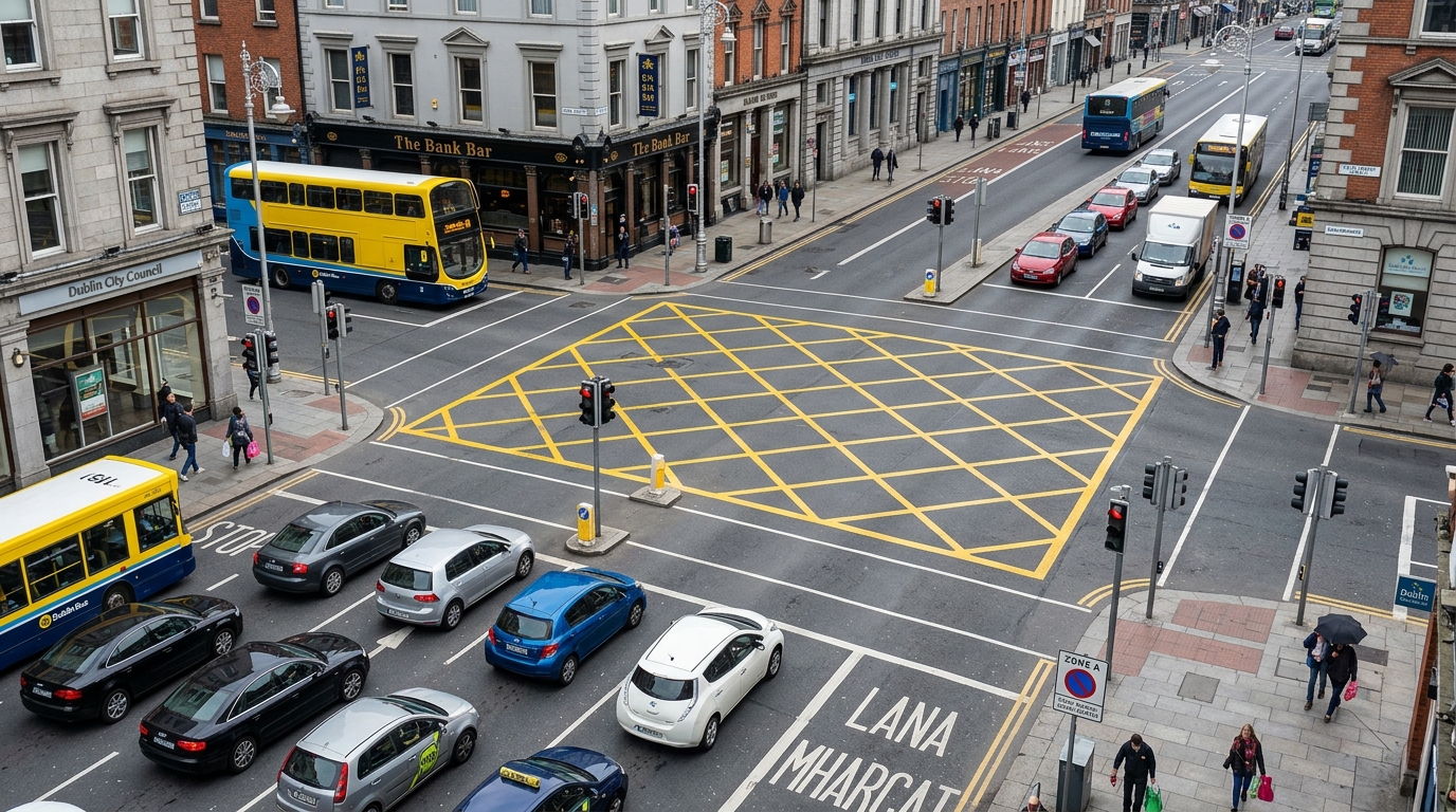 Irish Road Markings Explained: Yellow Boxes, Hatch Zones, and Double Yellows