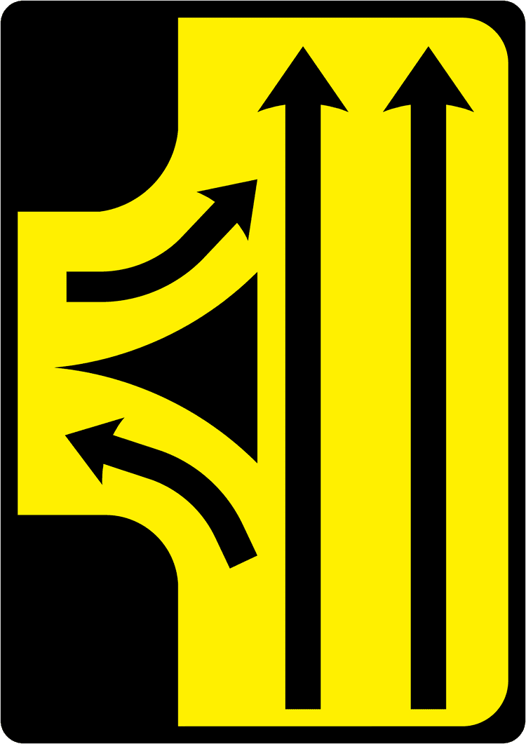 Irish Warning Sign: Compact Junction - Driving Theory Test Prep A triangular warning traffic sign in Ireland depicting compact junction. Memorize for DTT.