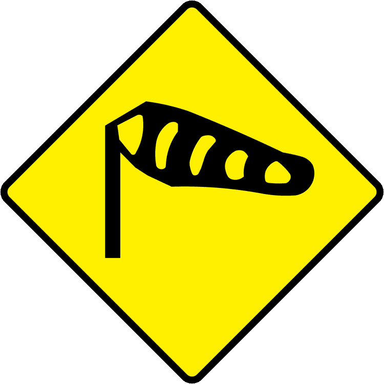 Irish Warning Sign: Crosswind - Driving Theory Test Prep A triangular warning traffic sign in Ireland depicting crosswind. Memorize for DTT.