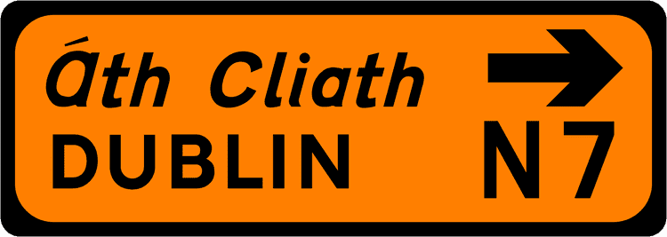 A common road sign in Ireland for detour destination. Driving Theory Test revision.