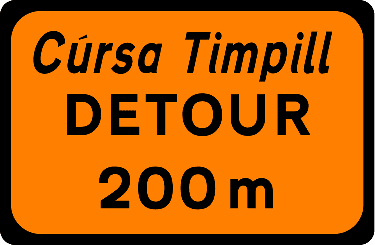 A common road sign in Ireland for detour. Driving Theory Test revision.