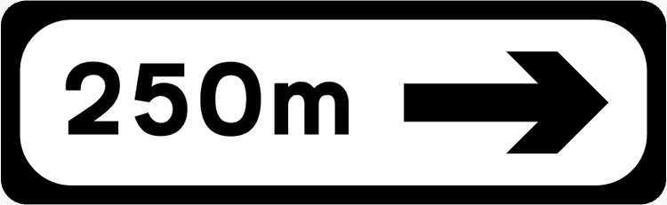 A common road sign in Ireland for direction and distance - right. Driving Theory Test revision.