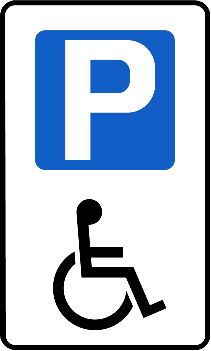 A common road sign in Ireland for disabled persons' parking. Driving Theory Test revision.