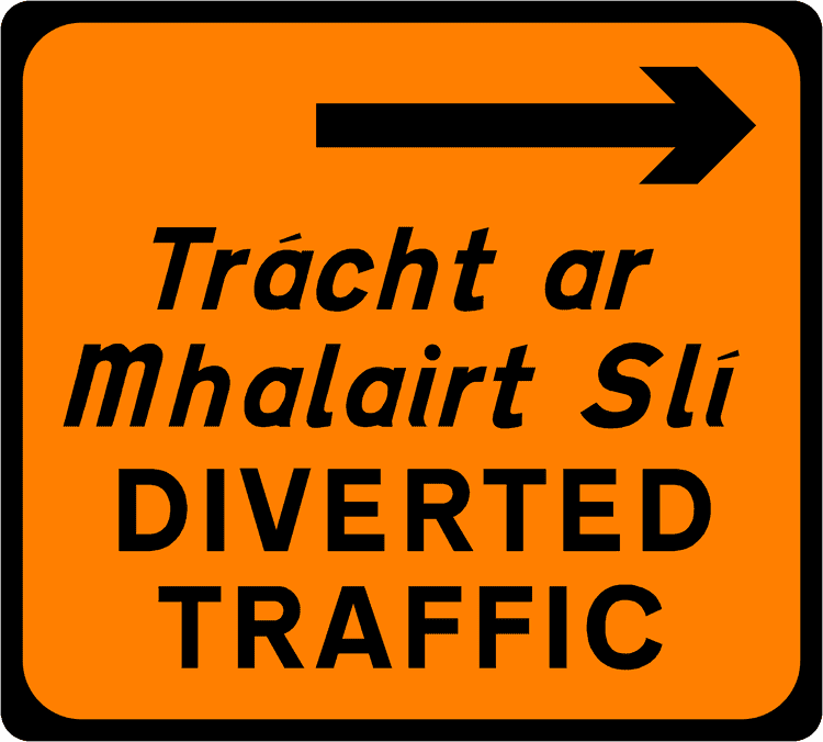 Irish Traffic Sign: Diverted Traffic (Right) A common road sign in Ireland for diverted traffic (right). Driving Theory Test revision.