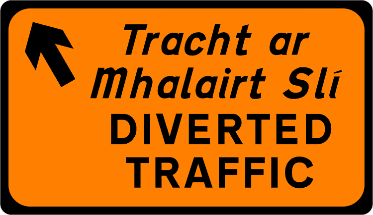 Irish Traffic Sign: Diverted Traffic (Upper Left) A common road sign in Ireland for diverted traffic (upper left). Driving Theory Test revision.
