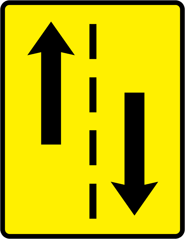 Irish Warning Sign: Drive on Left (Repeater) - Driving Theory Test Prep A triangular warning traffic sign in Ireland depicting drive on left (repeater). Memorize for DTT.