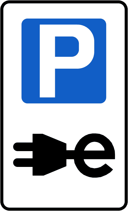 Irish Traffic Sign: e-Charging A common road sign in Ireland for e-charging. Driving Theory Test revision.