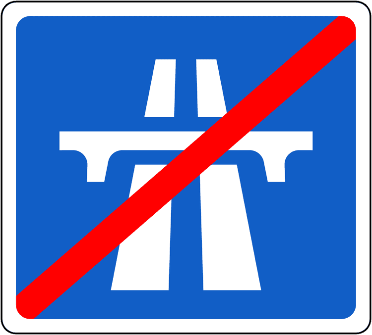 A common road sign in Ireland for end of motorway. Driving Theory Test revision.