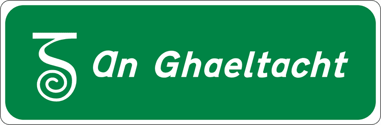 A common road sign in Ireland for entering a gaeltacht area (national road, without name). Driving Theory Test revision.