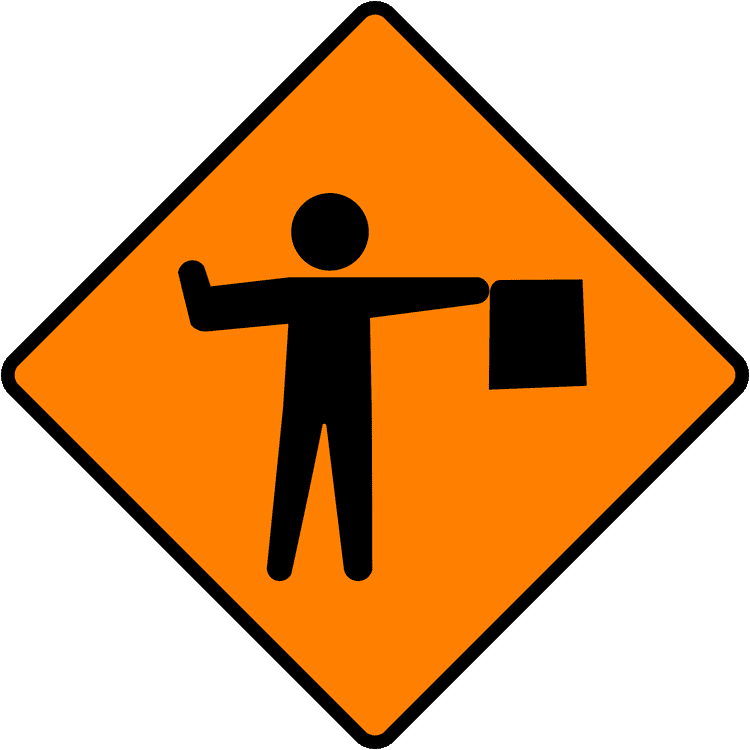 Irish Traffic Sign: Flagman Ahead A common road sign in Ireland for flagman ahead. Driving Theory Test revision.