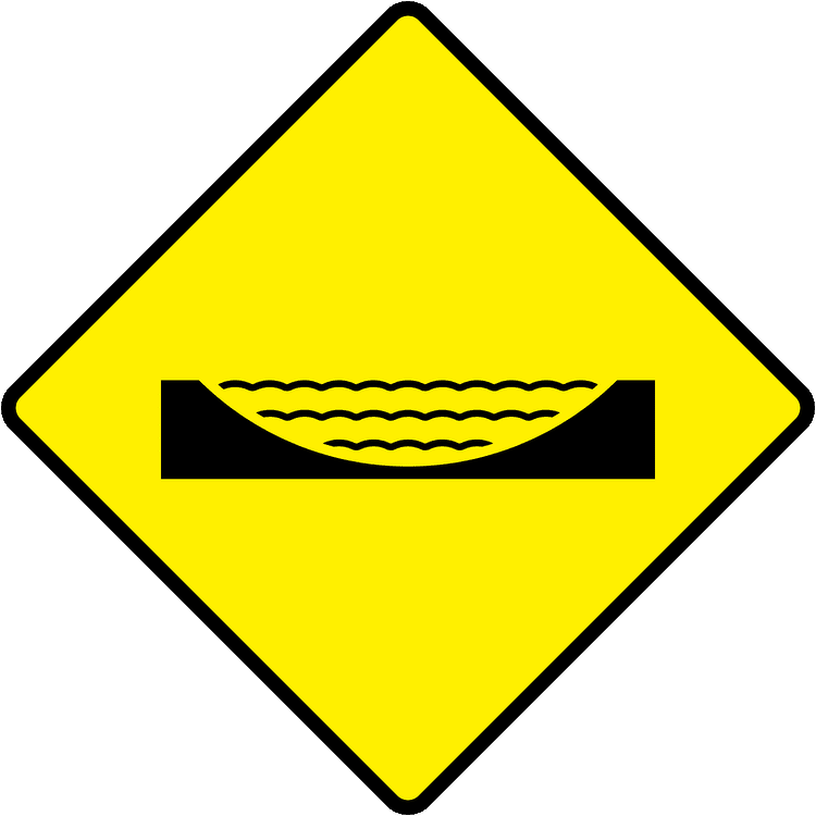 Irish Warning Sign: Ford - Driving Theory Test Prep A triangular warning traffic sign in Ireland depicting ford. Memorize for DTT.