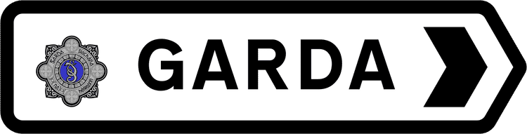 A common road sign in Ireland for garda station. Driving Theory Test revision.