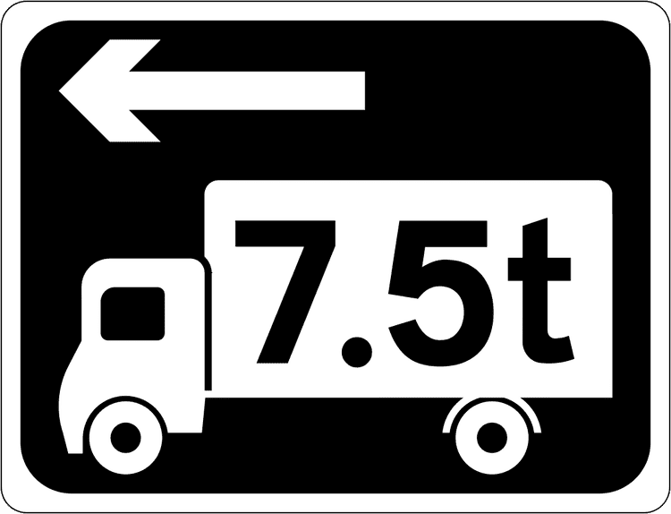A common road sign in Ireland for heavy vehicle advance direction. Driving Theory Test revision.