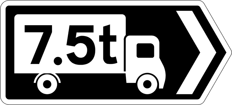 A common road sign in Ireland for heavy vehicle direction. Driving Theory Test revision.