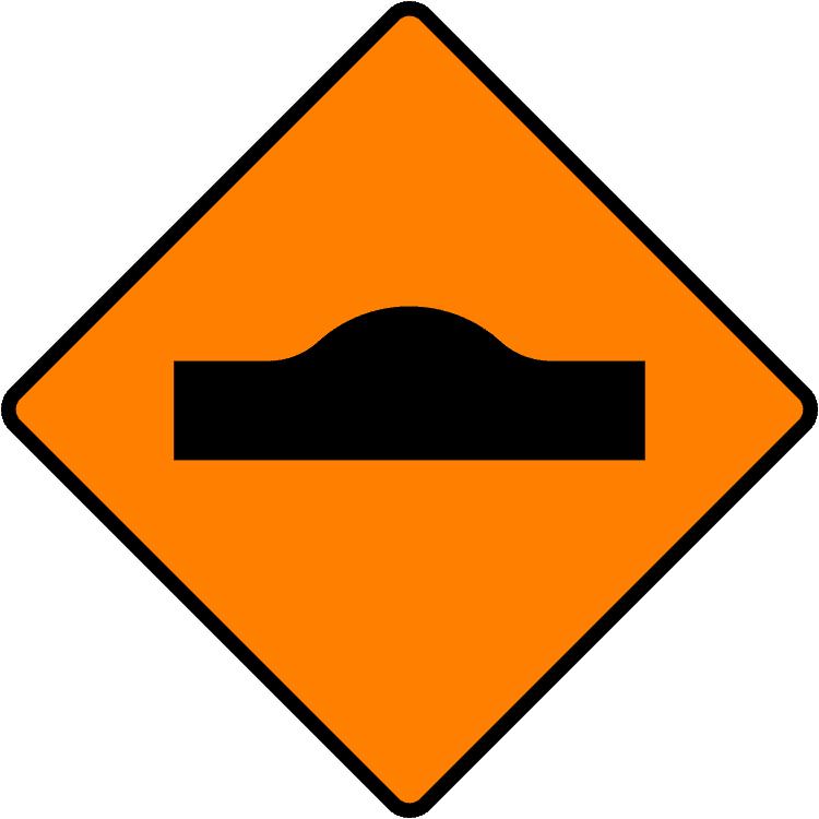 A common road sign in Ireland for hump or ramp. Driving Theory Test revision.