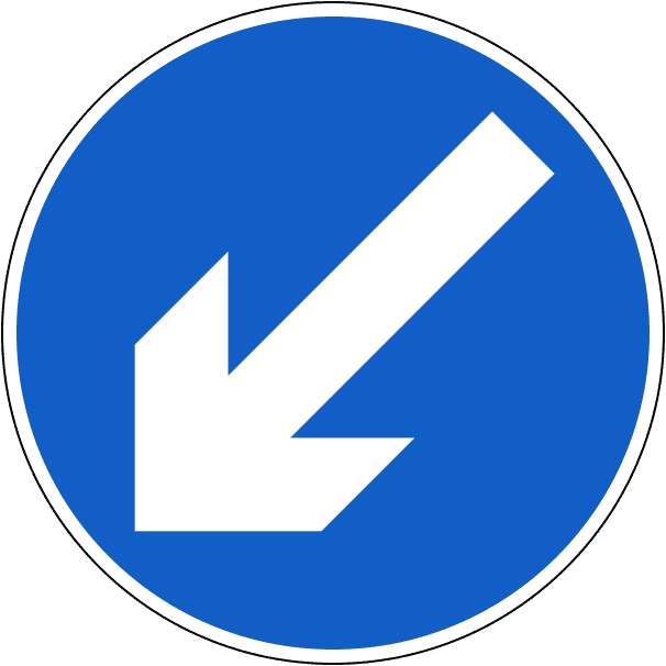 A regulatory road sign in Ireland enforcing keep left. Essential for the Driving Theory Test.