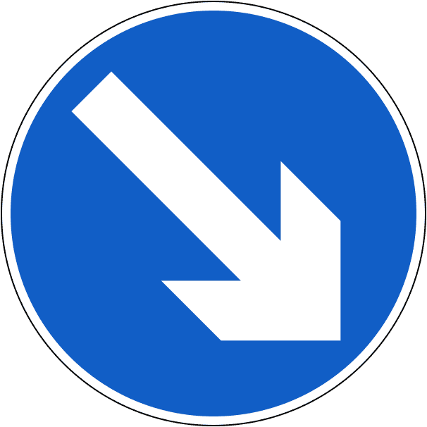 Ireland Regulatory Sign: Keep Right (DTT Rules) A regulatory road sign in Ireland enforcing keep right. Essential for the Driving Theory Test.