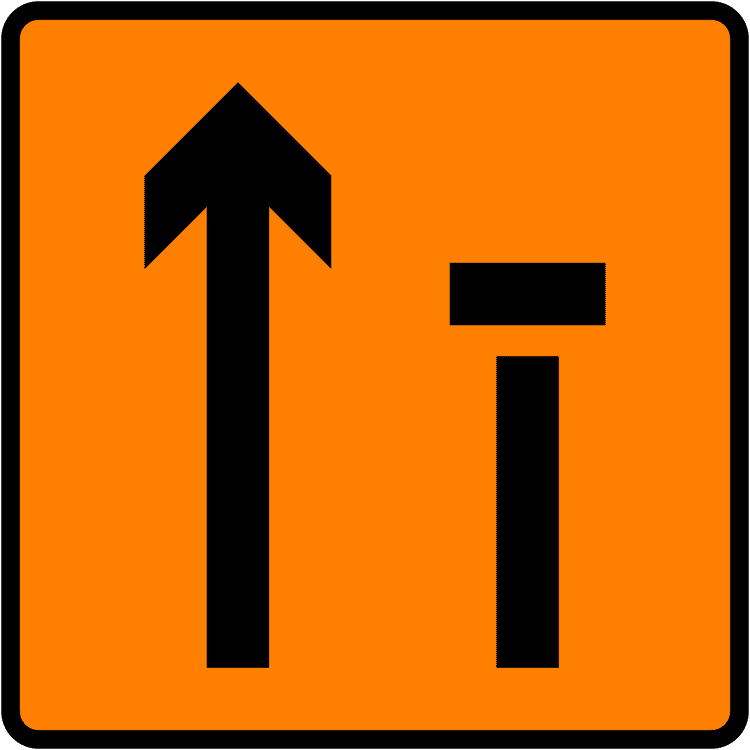 Irish Traffic Sign: Lane 2 of 2 Closed (Level 3) A common road sign in Ireland for lane 2 of 2 closed (level 3). Driving Theory Test revision.