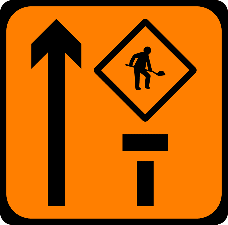 Irish Traffic Sign: Lane 2 of 2 Closed MLC A common road sign in Ireland for lane 2 of 2 closed mlc. Driving Theory Test revision.