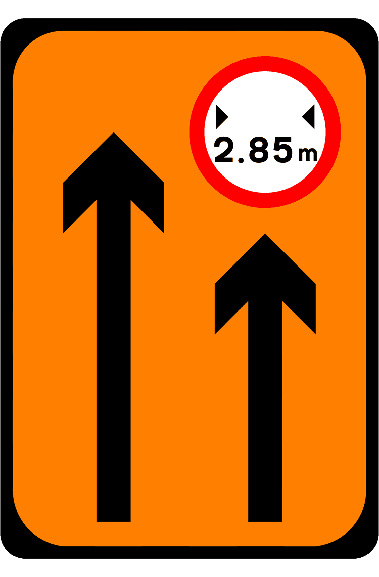 A common road sign in Ireland for lane 2 of 2 narrow. Driving Theory Test revision.