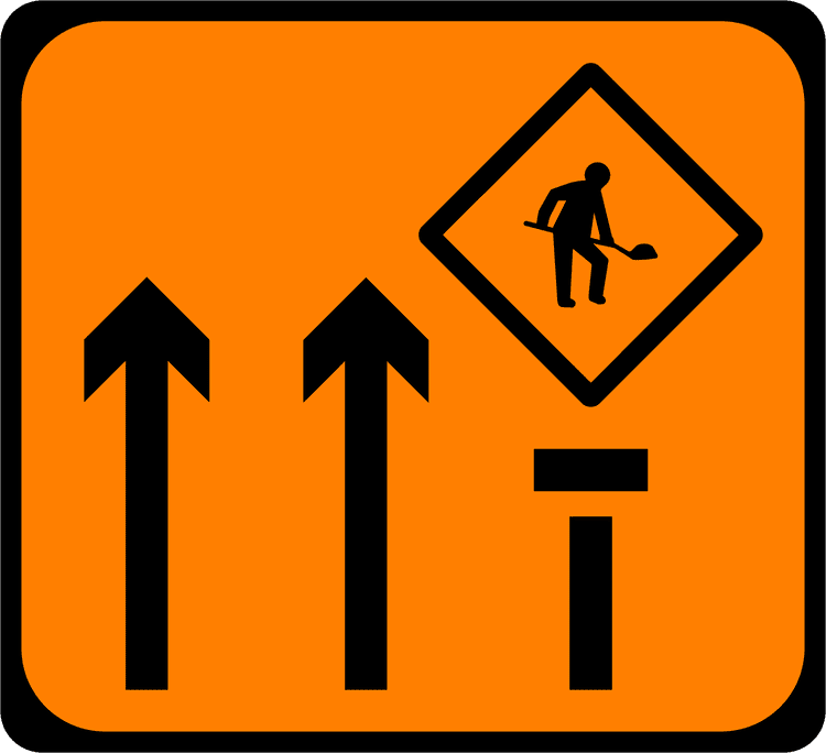 A common road sign in Ireland for lane 3 of 3 closed mlc. Driving Theory Test revision.