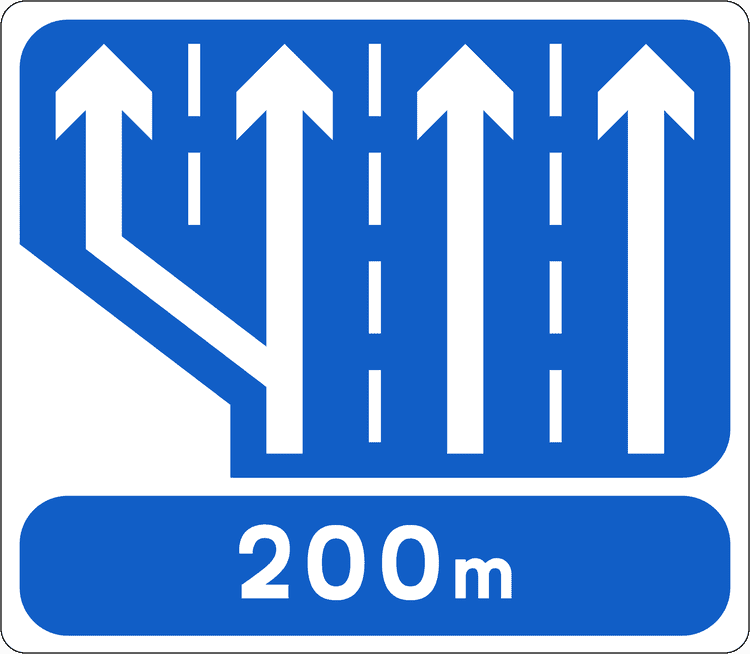 Irish Traffic Sign: Lane Gain (Three to Four Lanes, 200m) A common road sign in Ireland for lane gain (three to four lanes, 200m). Driving Theory Test revision.