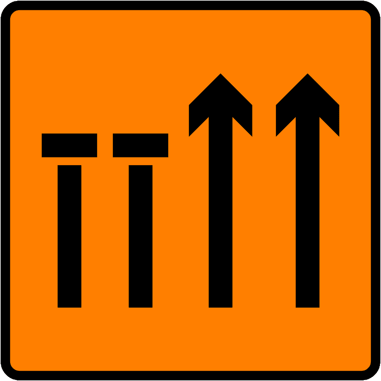Irish Traffic Sign: Lanes 1 & 2 of 4 Closed (Level 3) A common road sign in Ireland for lanes 1 & 2 of 4 closed (level 3). Driving Theory Test revision.