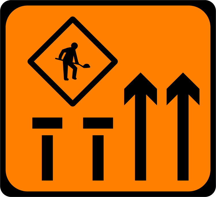 Irish Traffic Sign: Lanes 1 & 2 of 4 Closed MLC A common road sign in Ireland for lanes 1 & 2 of 4 closed mlc. Driving Theory Test revision.