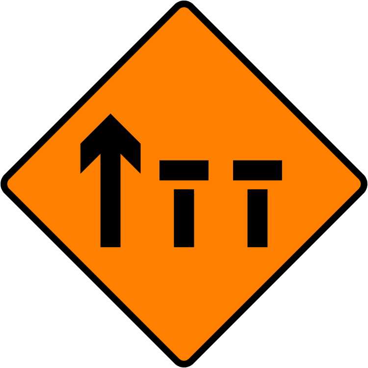 Irish Traffic Sign: Lanes 2 & 3 of 3 Closed (Level 1) A common road sign in Ireland for lanes 2 & 3 of 3 closed (level 1). Driving Theory Test revision.