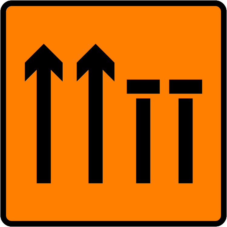 A common road sign in Ireland for lanes 3 & 4 of 4 closed (level 3). Driving Theory Test revision.