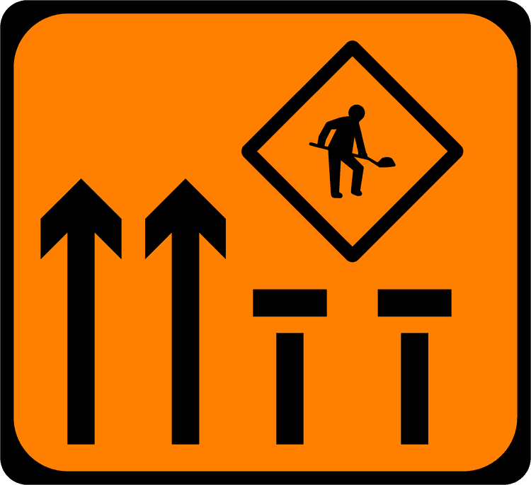 A common road sign in Ireland for lanes 3 & 4 of 4 closed mlc. Driving Theory Test revision.