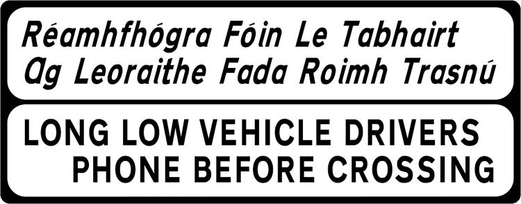 A common road sign in Ireland for long low vehicles. Driving Theory Test revision.