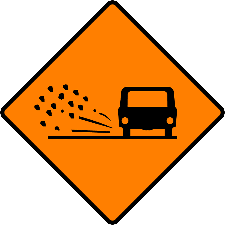 Irish Traffic Sign: Loose Chippings A common road sign in Ireland for loose chippings. Driving Theory Test revision.