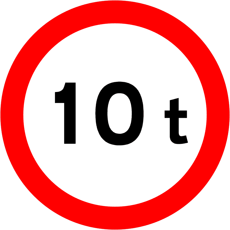 A triangular warning traffic sign in Ireland depicting maximum gross weight. Memorize for DTT.