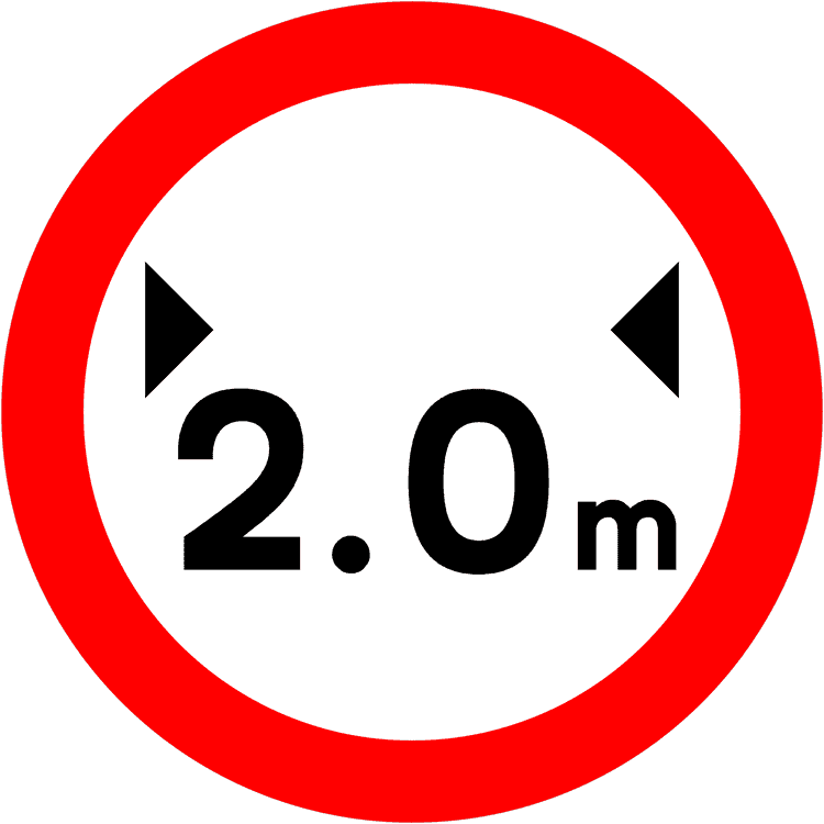 Irish Warning Sign: Maximum Vehicle Width - Driving Theory Test Prep A triangular warning traffic sign in Ireland depicting maximum vehicle width. Memorize for DTT.