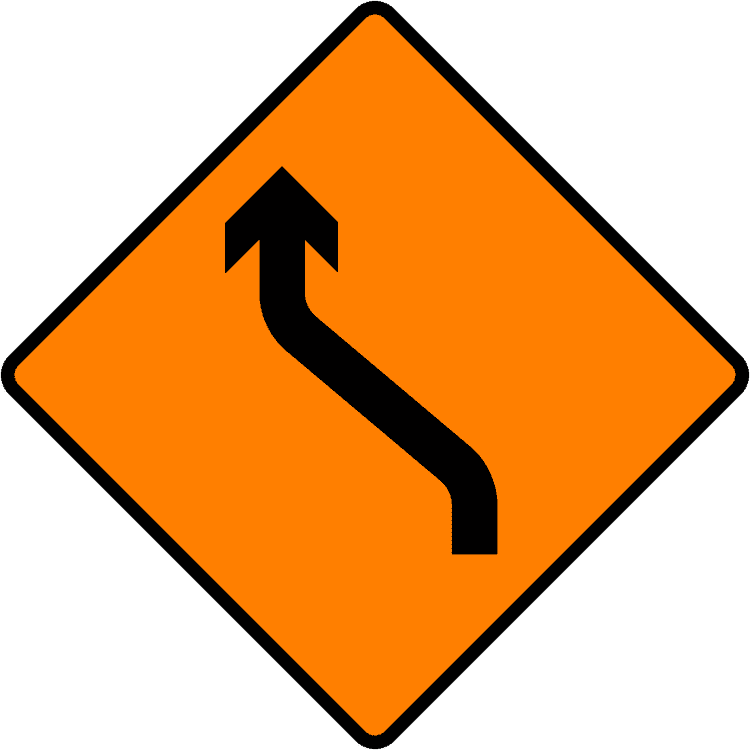 A common road sign in Ireland for move to left (one lane). Driving Theory Test revision.
