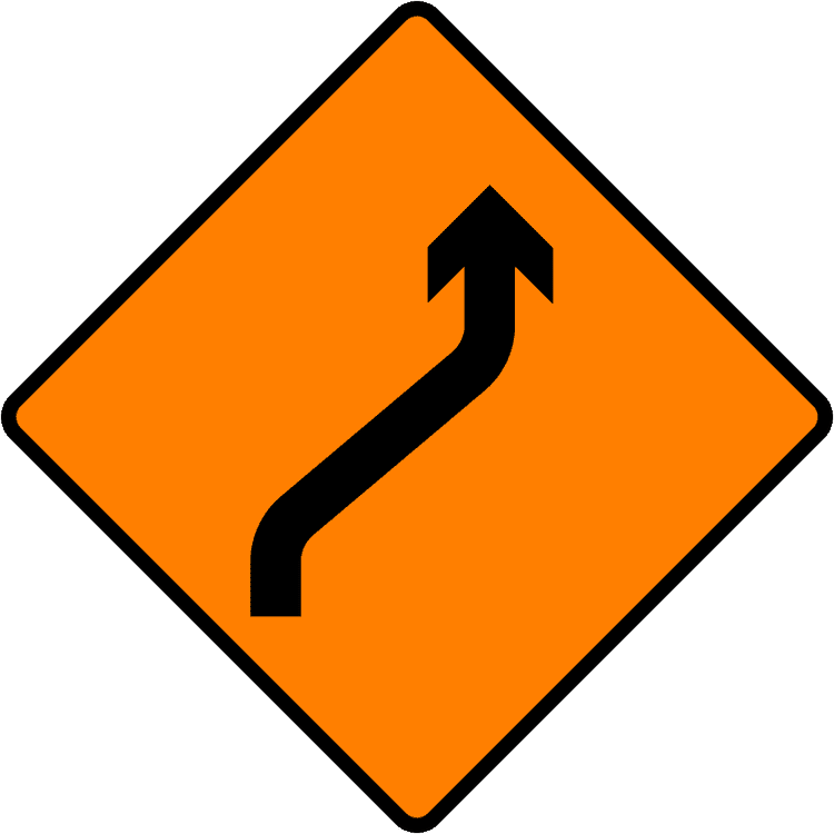A common road sign in Ireland for move to right (one lane). Driving Theory Test revision.