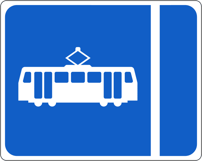 A regulatory road sign in Ireland enforcing nearside tram lane. Essential for the Driving Theory Test.