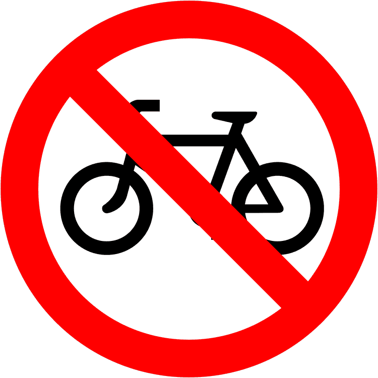 A regulatory road sign in Ireland enforcing no cycles. Essential for the Driving Theory Test.