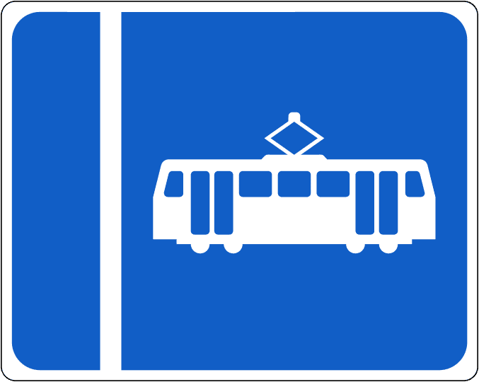A regulatory road sign in Ireland enforcing offside tram lane. Essential for the Driving Theory Test.
