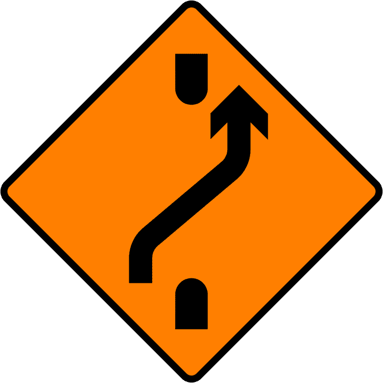 A common road sign in Ireland for one-lane crossover (out). Driving Theory Test revision.