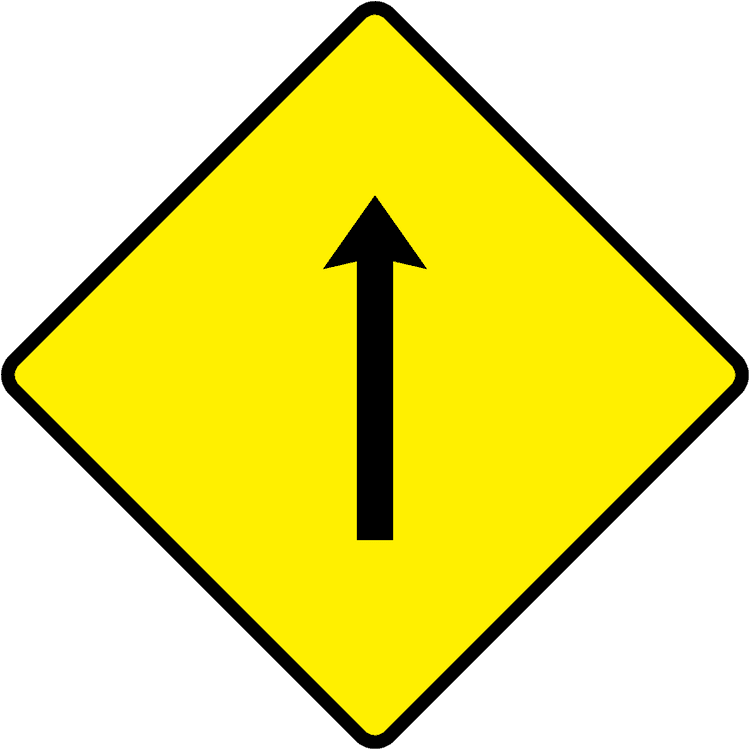 Irish Warning Sign: One-Lane Section - Driving Theory Test Prep A triangular warning traffic sign in Ireland depicting one-lane section. Memorize for DTT.