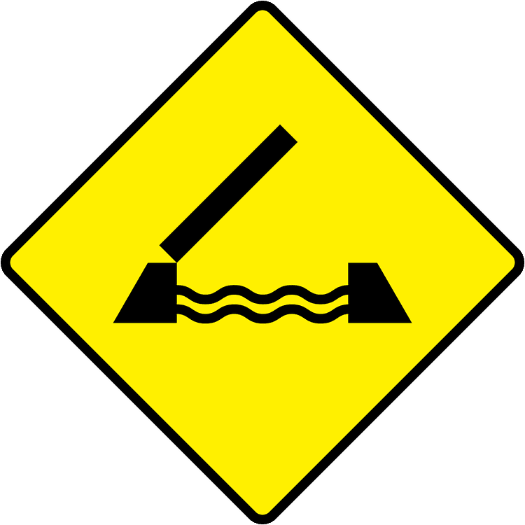 A triangular warning traffic sign in Ireland depicting opening bridge. Memorize for DTT.