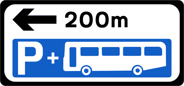 A common road sign in Ireland for park and ride advance direction. Driving Theory Test revision.