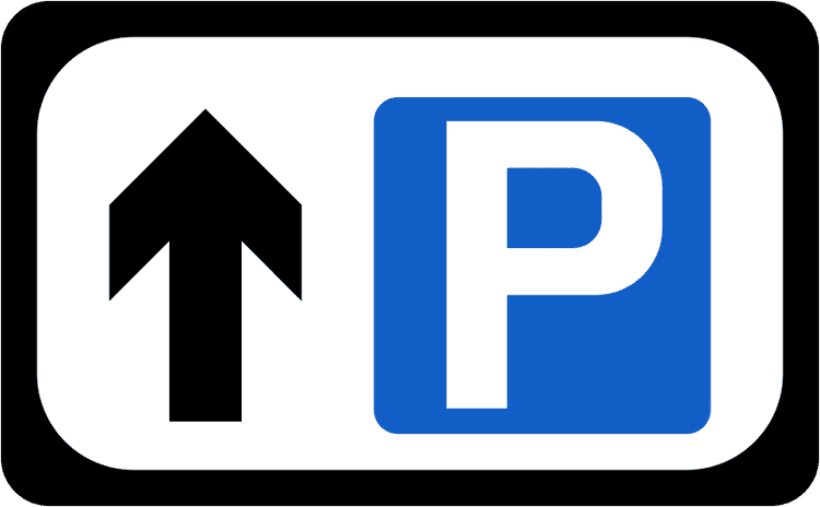 A common road sign in Ireland for parking advance direction. Driving Theory Test revision.