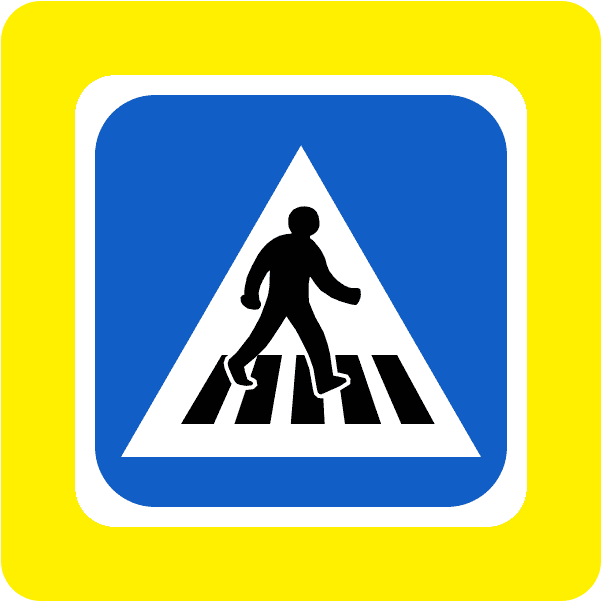 A regulatory road sign in Ireland enforcing pedestrian crossing. Essential for the Driving Theory Test.