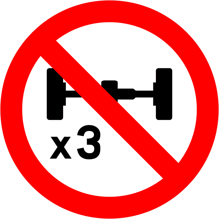 Ireland Regulatory Sign: Prohibited Number of Axles (DTT Rules) A regulatory road sign in Ireland enforcing prohibited number of axles. Essential for the Driving Theory Test.