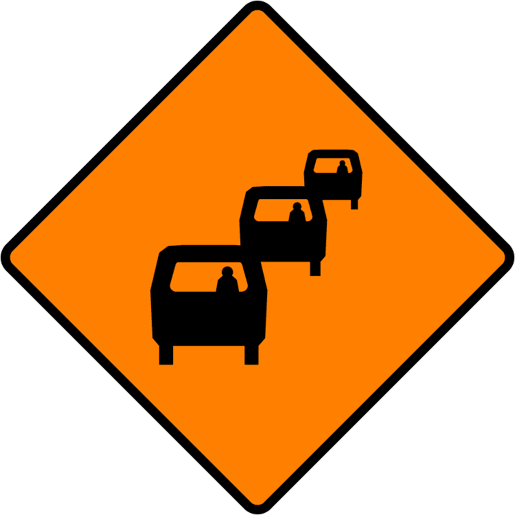 Irish Traffic Sign: Queues Likely A common road sign in Ireland for queues likely. Driving Theory Test revision.