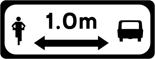 A common road sign in Ireland for safe overtaking of cyclists 1.0m. Driving Theory Test revision.