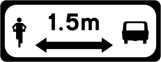 A common road sign in Ireland for safe overtaking of cyclists 1.5m. Driving Theory Test revision.